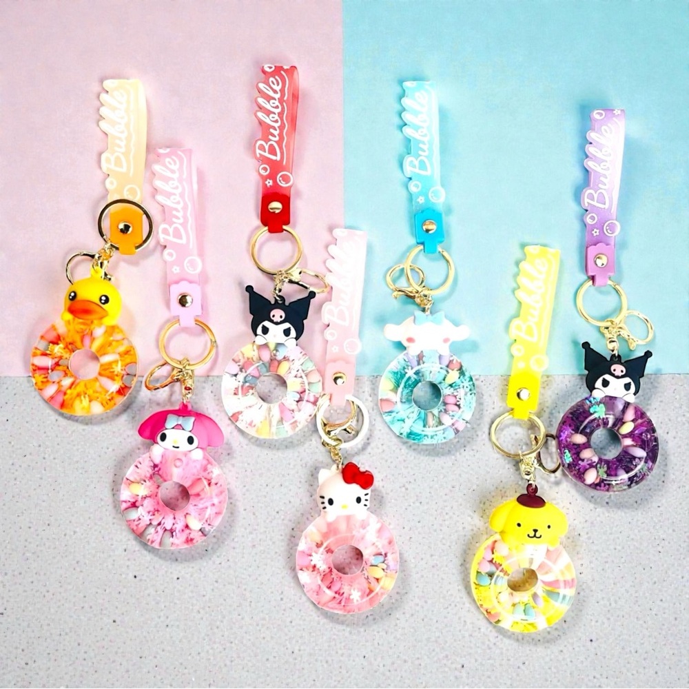 Sanrio My Melody Acrylic Glitter Quicksand Bottle Key Chain Bag Charm - Picture 6 of 7
